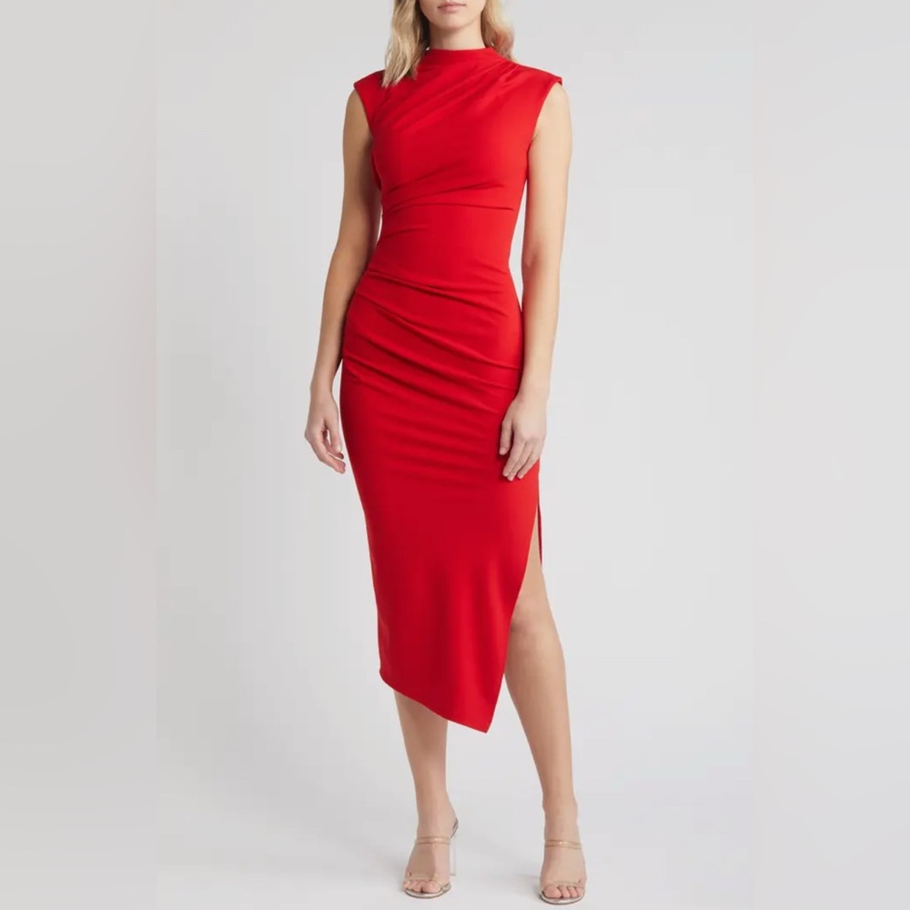 NIKKI LUND red Diana Astmmetrhc Hem Mini Dress